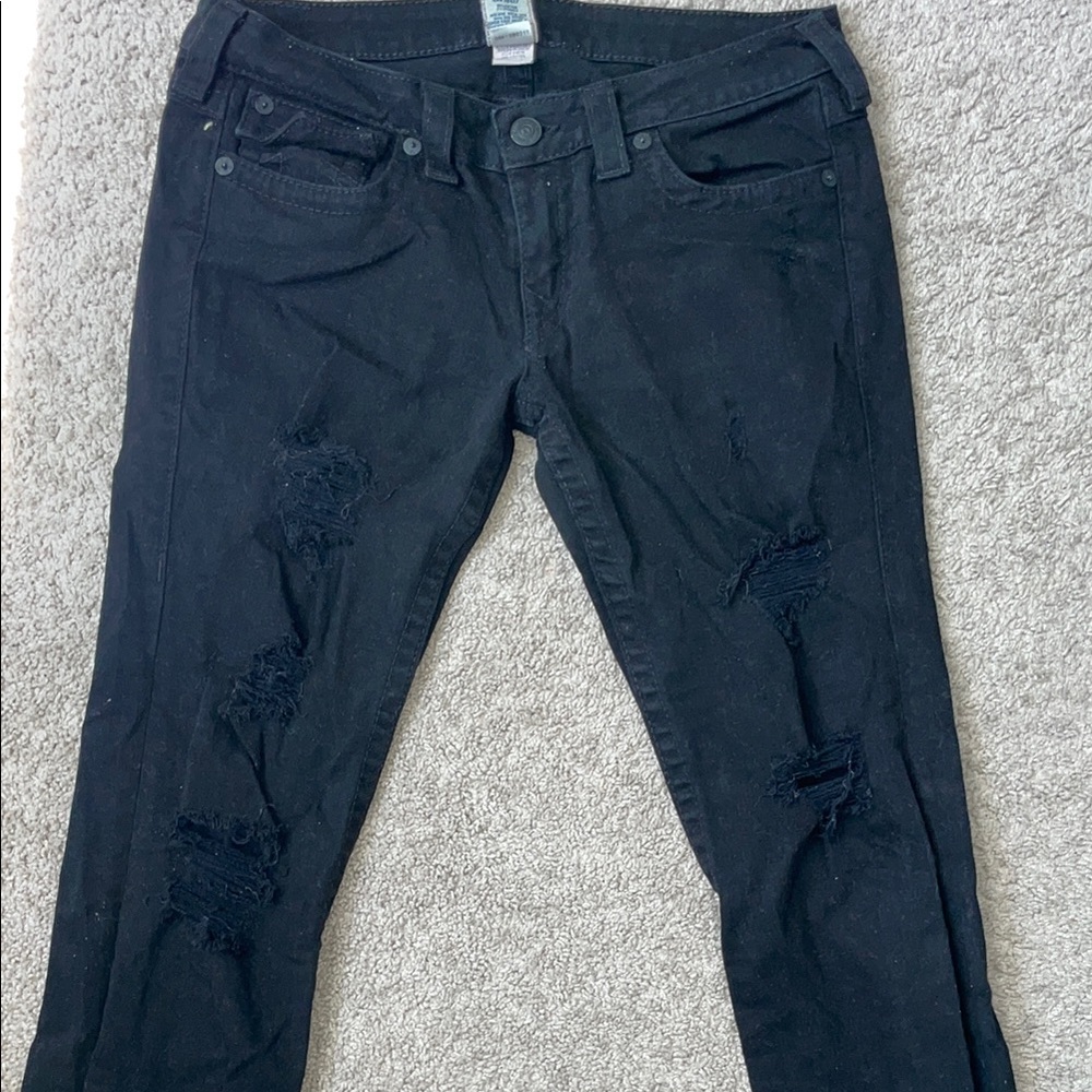 True Religion Black Distressed Skinny Jeans - Picture 2 of 5